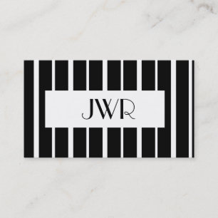 Classic Monogrammed ~ Black and White Pinstripe Business Card