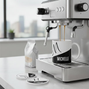 Classic Monogrammed Black & white colour block Two-Tone Coffee Mug