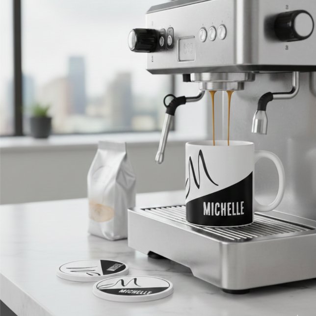 Classic Monogrammed Black & white colour block Two-Tone Coffee Mug (Creator Uploaded)