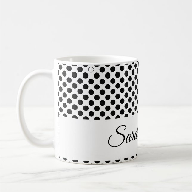 classic monogrammed Black & white polka dots Coffee Mug (Left)