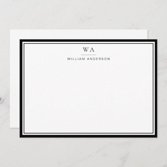 Classic Monogrammed Black White Stationery Note    Card (Front/Back)