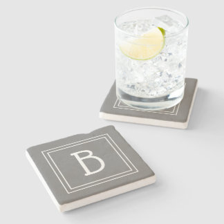 Classic Monogrammed Grey & White Initial Letter Stone Coaster