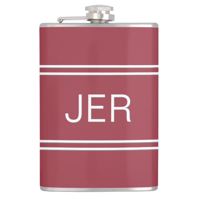 Classic Monogrammed Initials Drink Red For Him Hip Flask (Front)