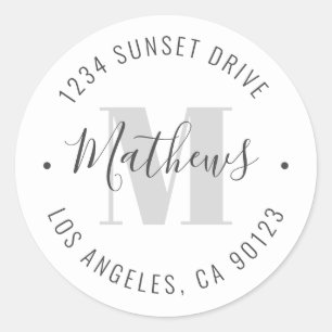 Classic Monogrammed Name & Circular Text   White Classic Round Sticker