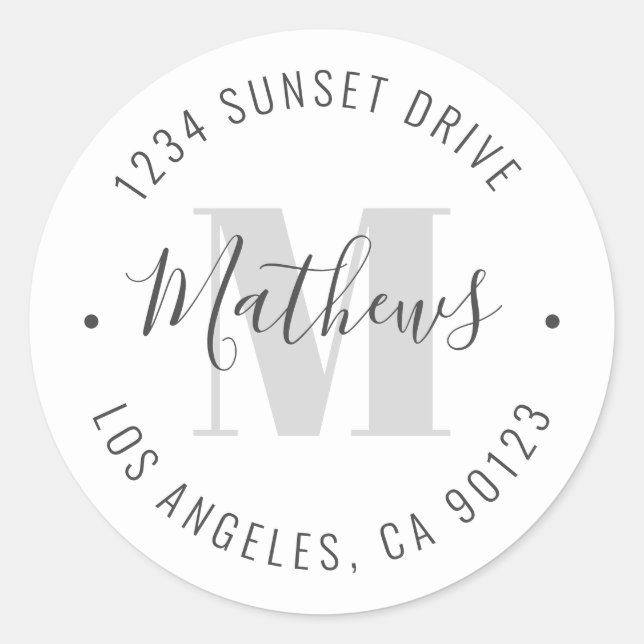 Classic Monogrammed Name & Circular Text | White Round Sticker (Front)