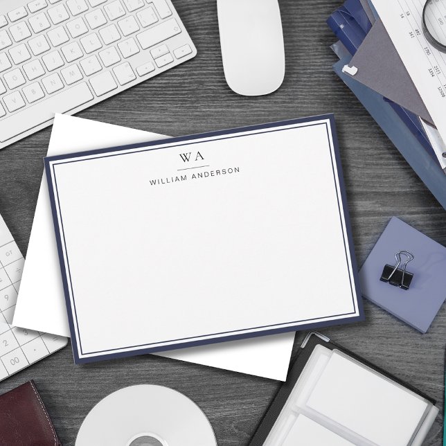 Classic Monogrammed Navy Blue Stationery Note    Card (Creator Uploaded)