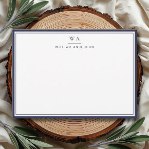 Classic Monogrammed Navy Blue Stationery Note Card