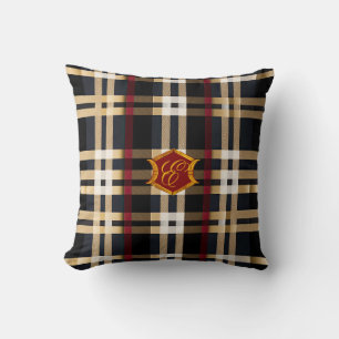 Classic Monogrammed Plaid Beige Red & Black  Cushion