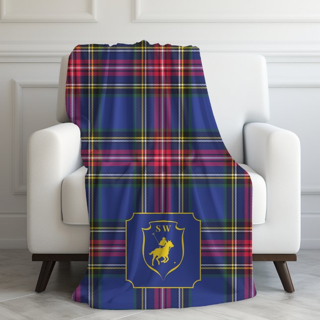 Classic Monogrammed Polo Equestrian Tartan Plaid  Fleece Blanket (Creator Uploaded)