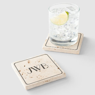 Classic Monogrammed Rugged Masculine Travertine Stone Coaster