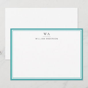 Classic Monogrammed Teal Blue Stationery Note Card