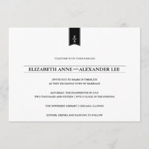 Classic Monograms Black & White Wedding Invitation