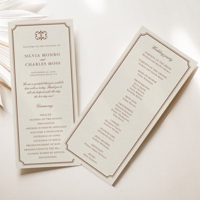 Classic Monorgam Brown Ecru Wedding Crest Program (Classic Monorgam Brown Ecru Wedding Crest Program)