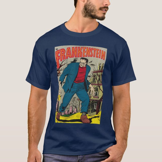 Classic Monster Poster Horror Comic Book Frankenst T-Shirt (Front)