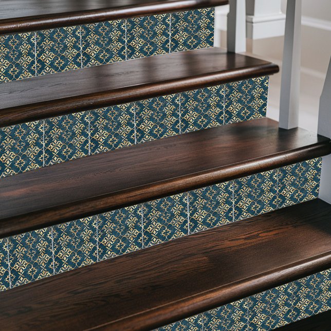 Classic Moroccan Damask – Deep Blue & Gold Ceramic Tile (Creator Uploaded)