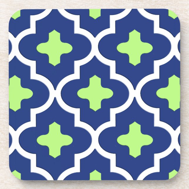 Classic Moroccan Tile, Cobalt Blue and Lime Coaster (Front)
