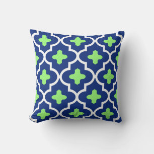 Classic Moroccan Tile, Cobalt Blue and Lime Cushion