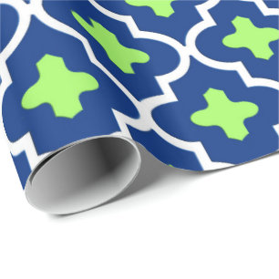 Classic Moroccan Tile, Cobalt Blue and Lime Wrapping Paper
