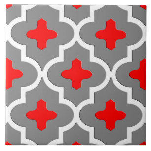 Classic Moroccan Tile, Grey / Grey and Red Ceramic Tile