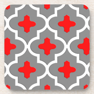 Classic Moroccan Tile, Grey / Grey and Red Coaster
