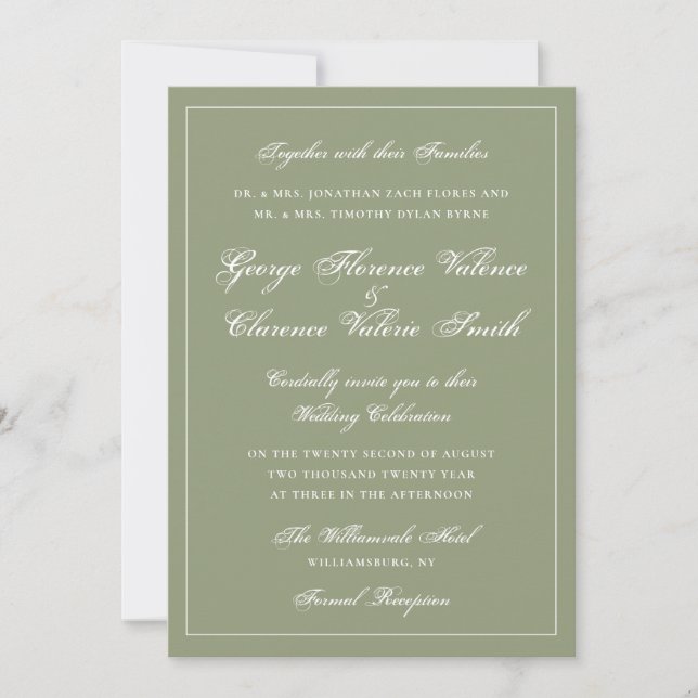 Classic Moss Green Wedding Calligraphy Invitation (Front)
