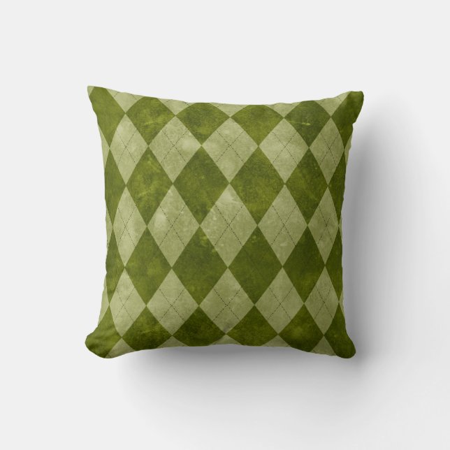 Classic Mossy Green Argyle Geometric Pattern Cushion (Front)