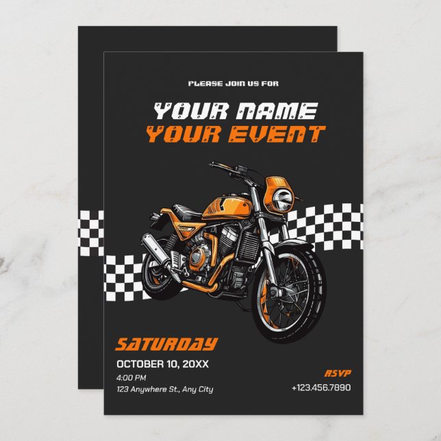 Classic motorbike  invitation (Front/Back)