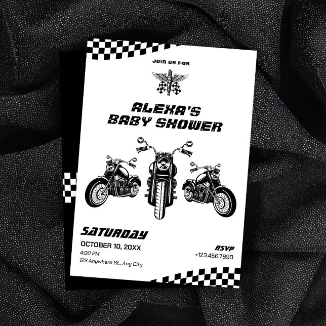 Classic motorbike mechanic baby shower invitation (Creator Uploaded)