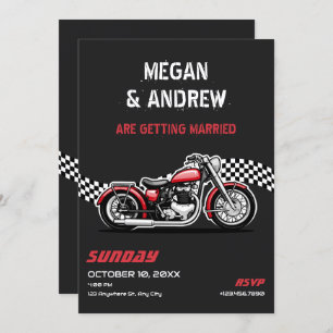 Classic motorbike wedding invitation