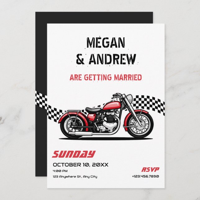 Classic motorbike wedding invitation (Front/Back)
