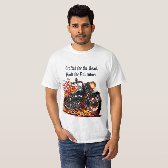 Classic Motorcycle in Motion with Flames T-Shirt (Front Full)