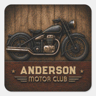 Classic Motorcycle Vintage Motor Club Rustic  Square Sticker