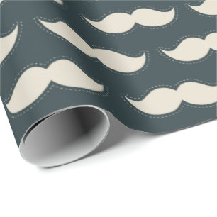 Classic Moustache Pattern on Black Wrapping Paper