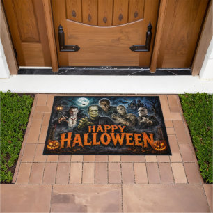 Classic Movie Monsters Happy Halloween Doormat