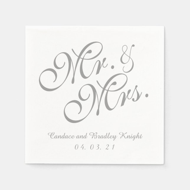Classic Mr. and Mrs. Grey Wedding Paper Napkins (Front)