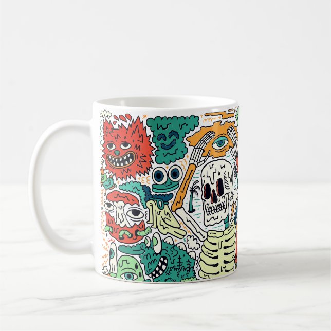 Classic Mug Spooky Skeleton Psychedelic Doodle Art (Left)