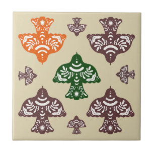Classic multicolor unique green orange birds ceramic tile