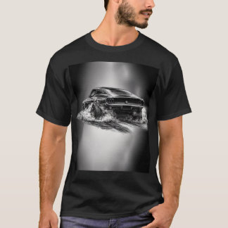 Classic Muscle Car Burnout Black & White  T-Shirt