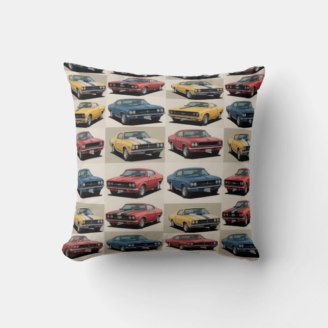 Classic Muscle Cars Grid Pattern Cushion (Front)