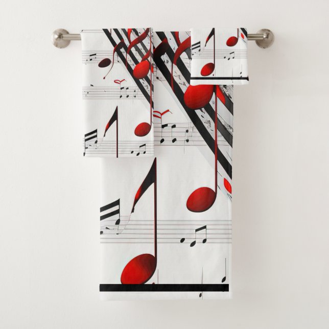 Classic Musical Chaos Red White and Black Bath Towel Set (Insitu)