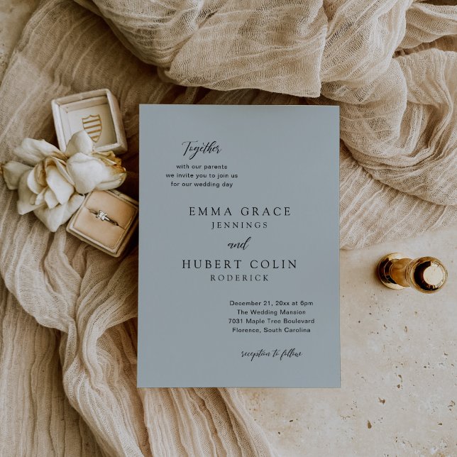 Classic Muted Blue Elegant Wedding Invitation (Creator Uploaded)