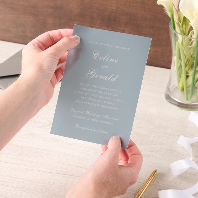 Classic Muted Blue Elegant Wedding Vellum Invitations (Handheld)