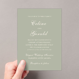 Classic Muted Green Elegant Wedding Acrylic Invitations