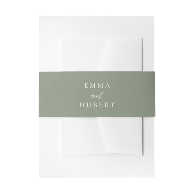 Classic Muted Green Elegant Wedding Invitation Belly Band (Front Example)