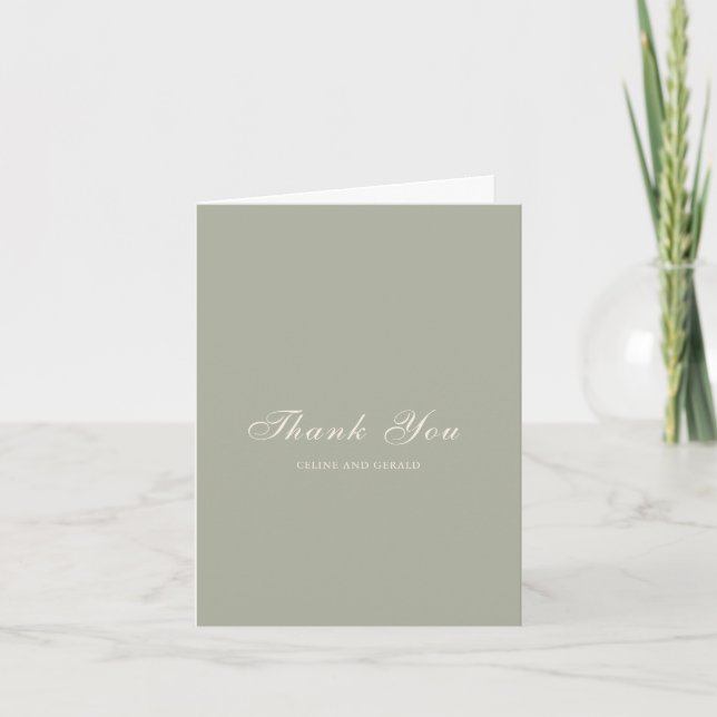Classic Muted Green Photo Elegant Wedding Thank You Card (Front)