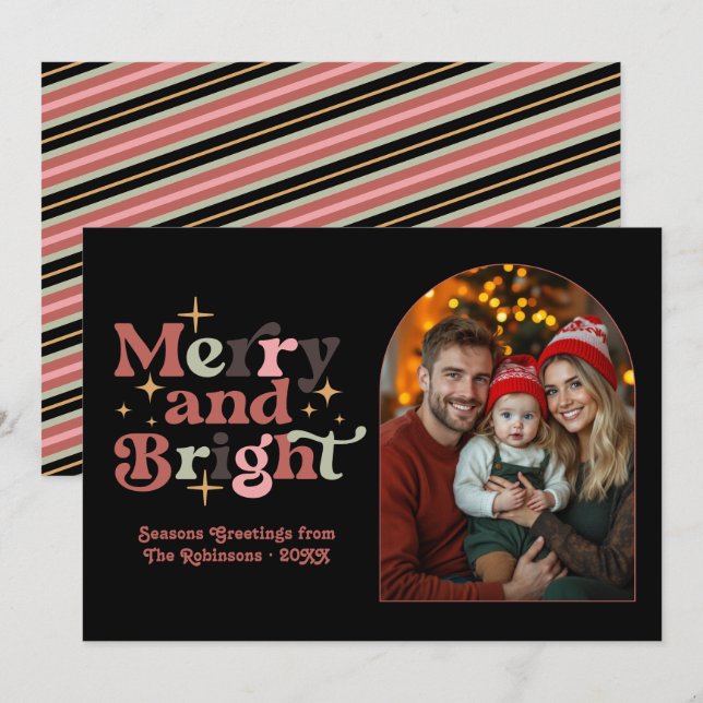 Classic Muted Modern Retro Christmas Family Photo Holiday Card (Front/Back)
