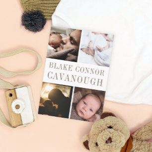 Classic Name 4-Photo Birth Announcement