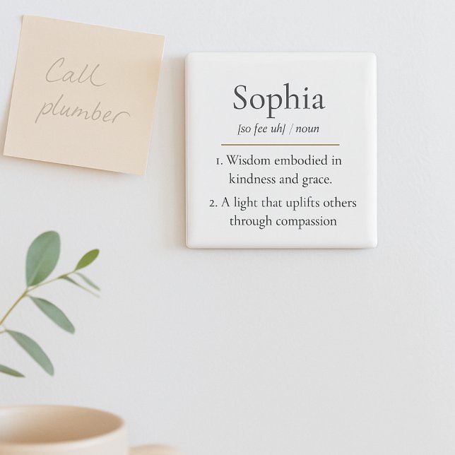 Classic Name Meaning Magnet (White minimal tones and defined wording shape a name meaning meant for thoughtful everyday moments.)