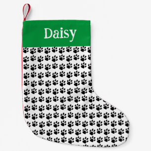 Classic Name Pet Paw Print Black & White  Small Christmas Stocking