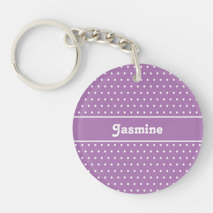 Classic Name Polka Dot Lavender Purple & White Key Ring